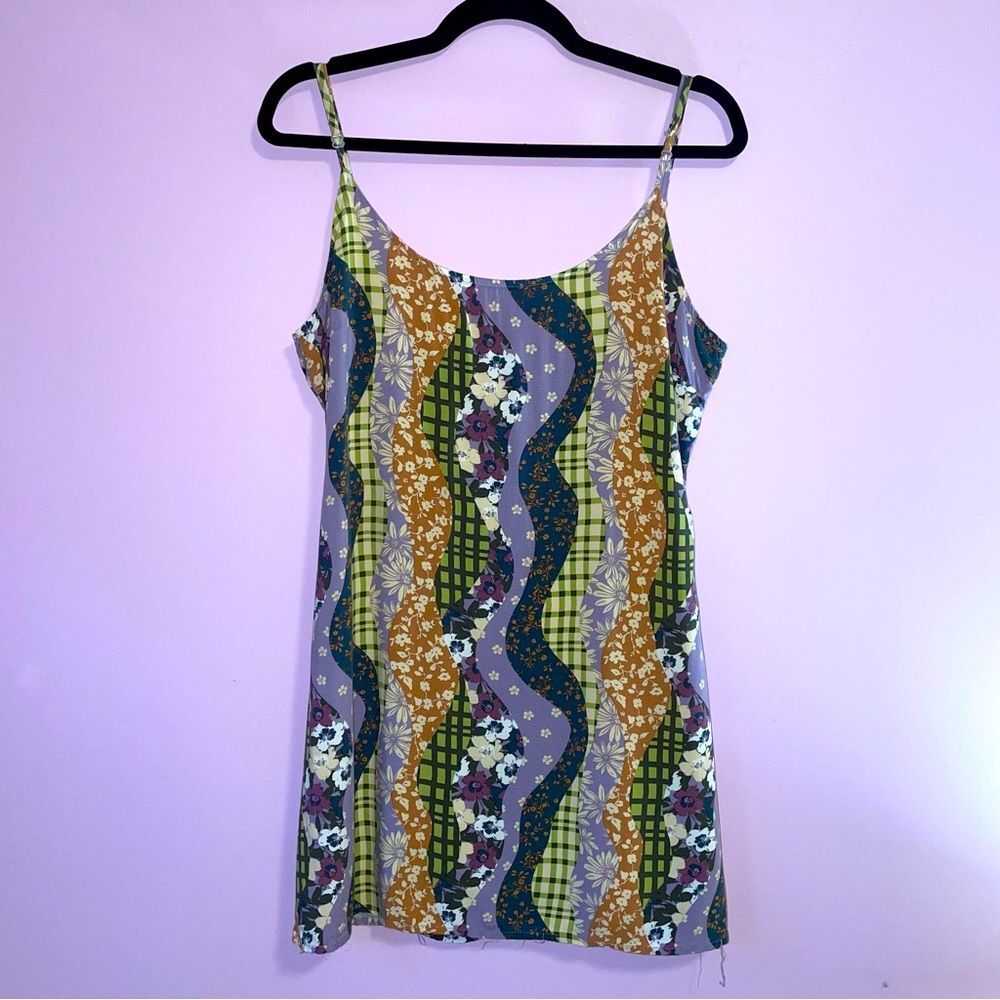LA Hearts Retro Mini Dress Wavy Boho Mixed Print Size Medium